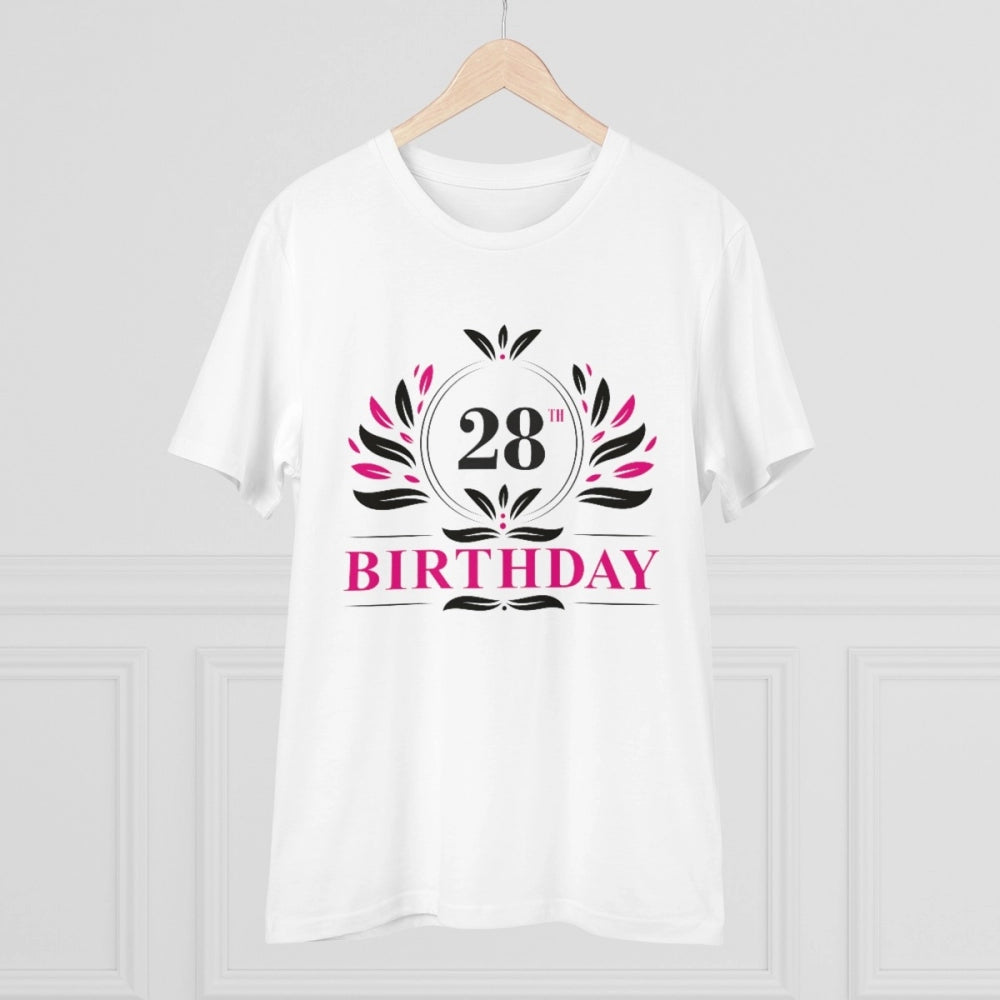 Generisches T-Shirt aus PC-Baumwolle für Herren mit Aufdruck „28. Geburtstag“ (Farbe: Weiß, Fadendichte: 180 g/m²)