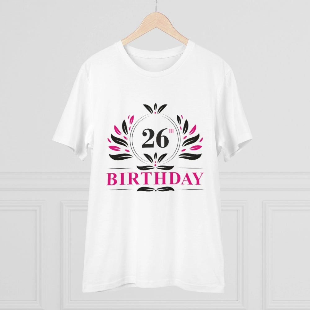 Generic Men's PC Cotton 26th Birthday Printed T Shirt (Color: White, Thread Count: 180GSM)