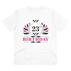 Generisches T-Shirt aus PC-Baumwolle für Herren mit Aufdruck „23. Geburtstag“ (Farbe: Weiß, Fadendichte: 180 g/m²)