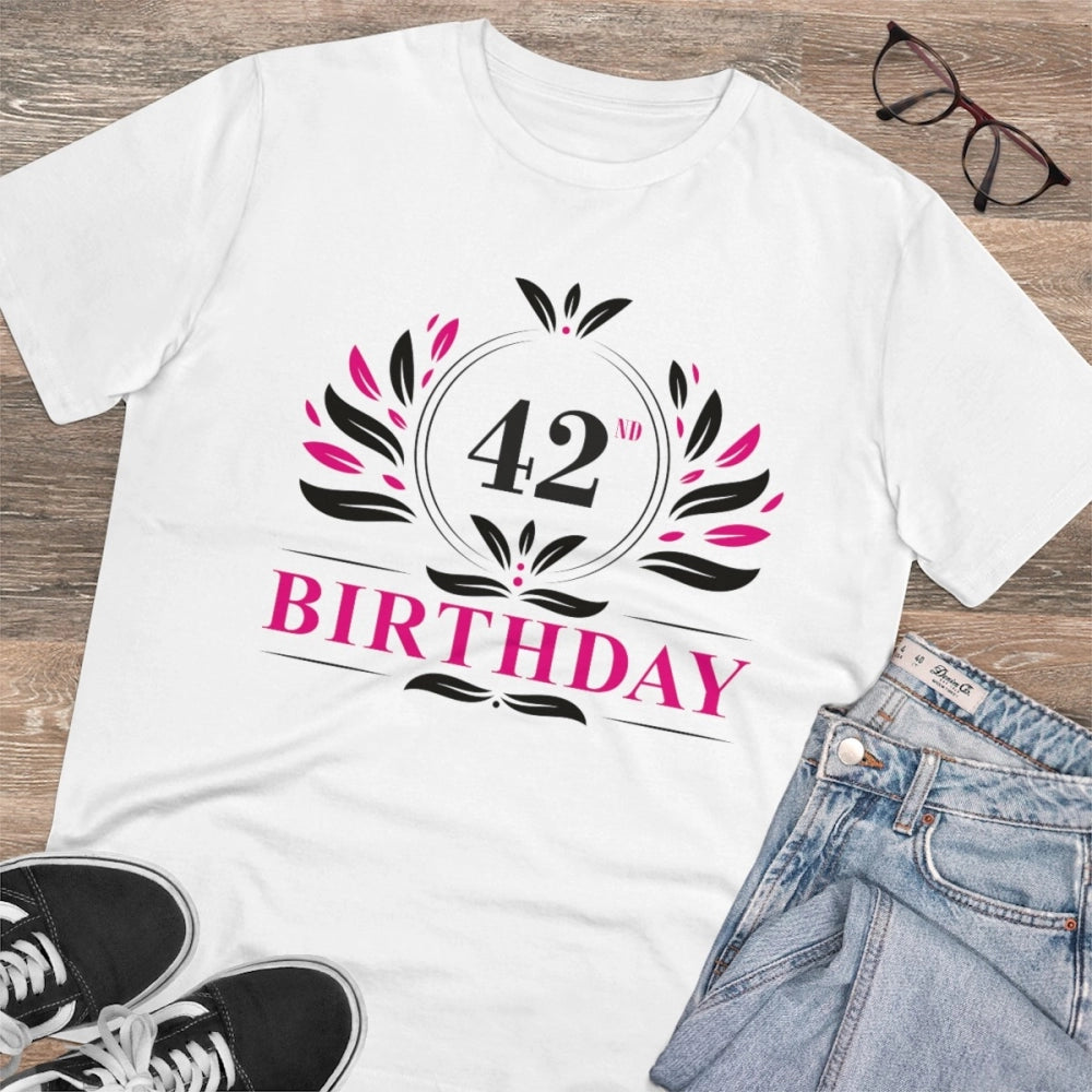 Generisches T-Shirt aus PC-Baumwolle für Herren mit Aufdruck „42. Geburtstag“ (Farbe: Weiß, Fadendichte: 180 g/m²)