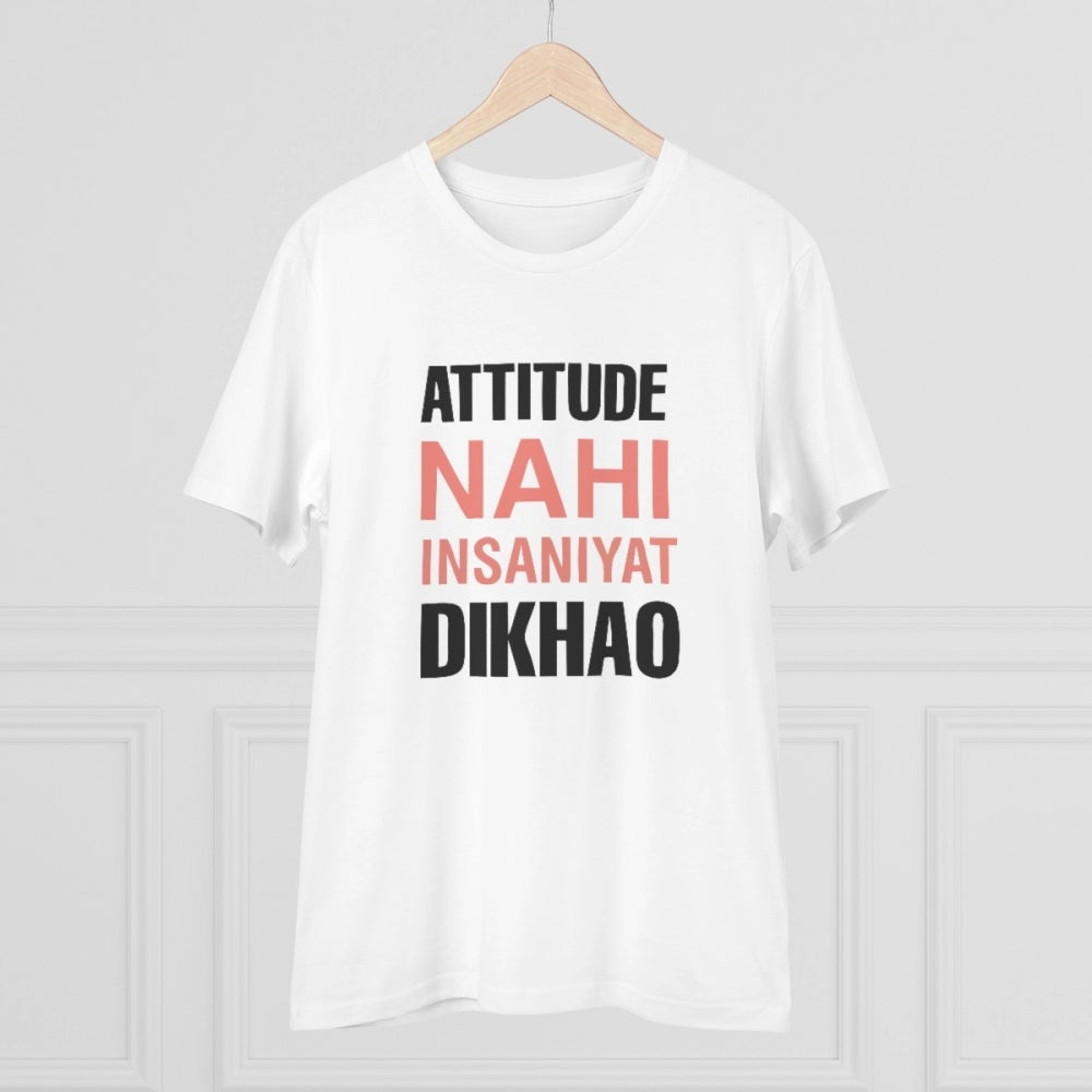 Generisches T-Shirt aus PC-Baumwolle „Attitude Nahi Insaniyat Dikhao“ für Herren mit Aufdruck (Farbe: Weiß, Fadendichte: 180 g/m²)