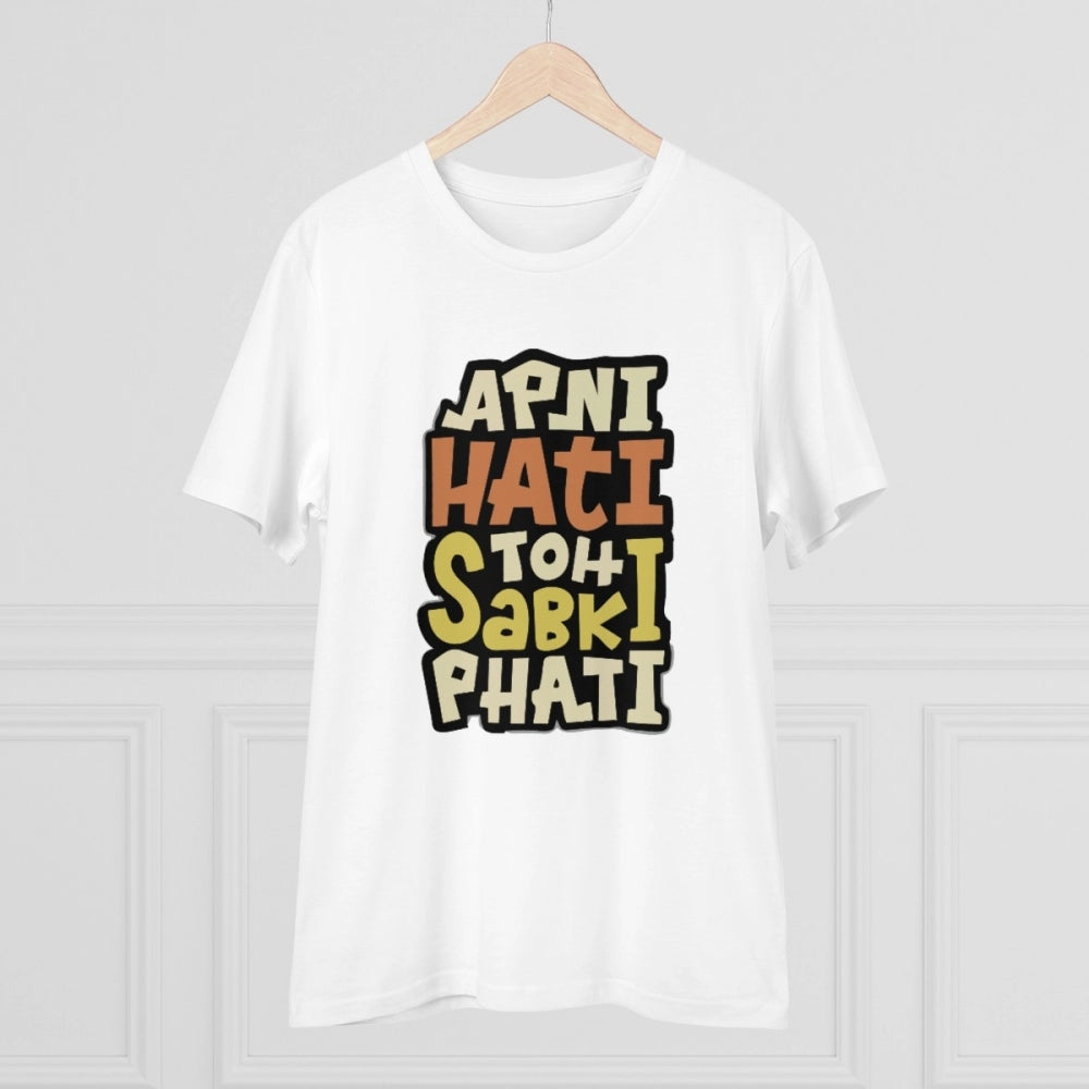 Generisches T-Shirt aus PC-Baumwolle mit Aufdruck „Apni Hati To Sabki Phati“ für Herren (Farbe: Weiß, Fadendichte: 180 g/m²)