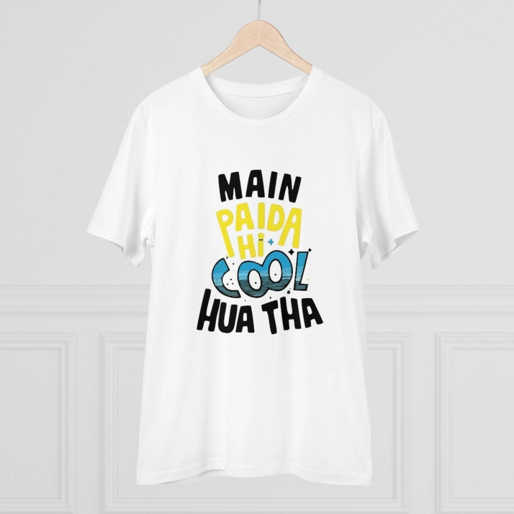 Generic Men's PC Cotton Me Paida Hi Cool Huaa Tha Printed T Shirt (Color: White, Thread Count: 180GSM)