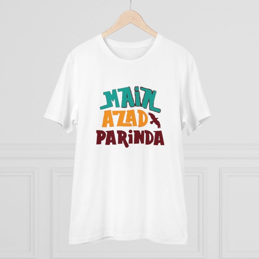 Generisches T-Shirt aus PC-Baumwolle „Me Azad Parinda“ mit Aufdruck für Herren (Farbe: Weiß, Fadendichte: 180 g/m²)