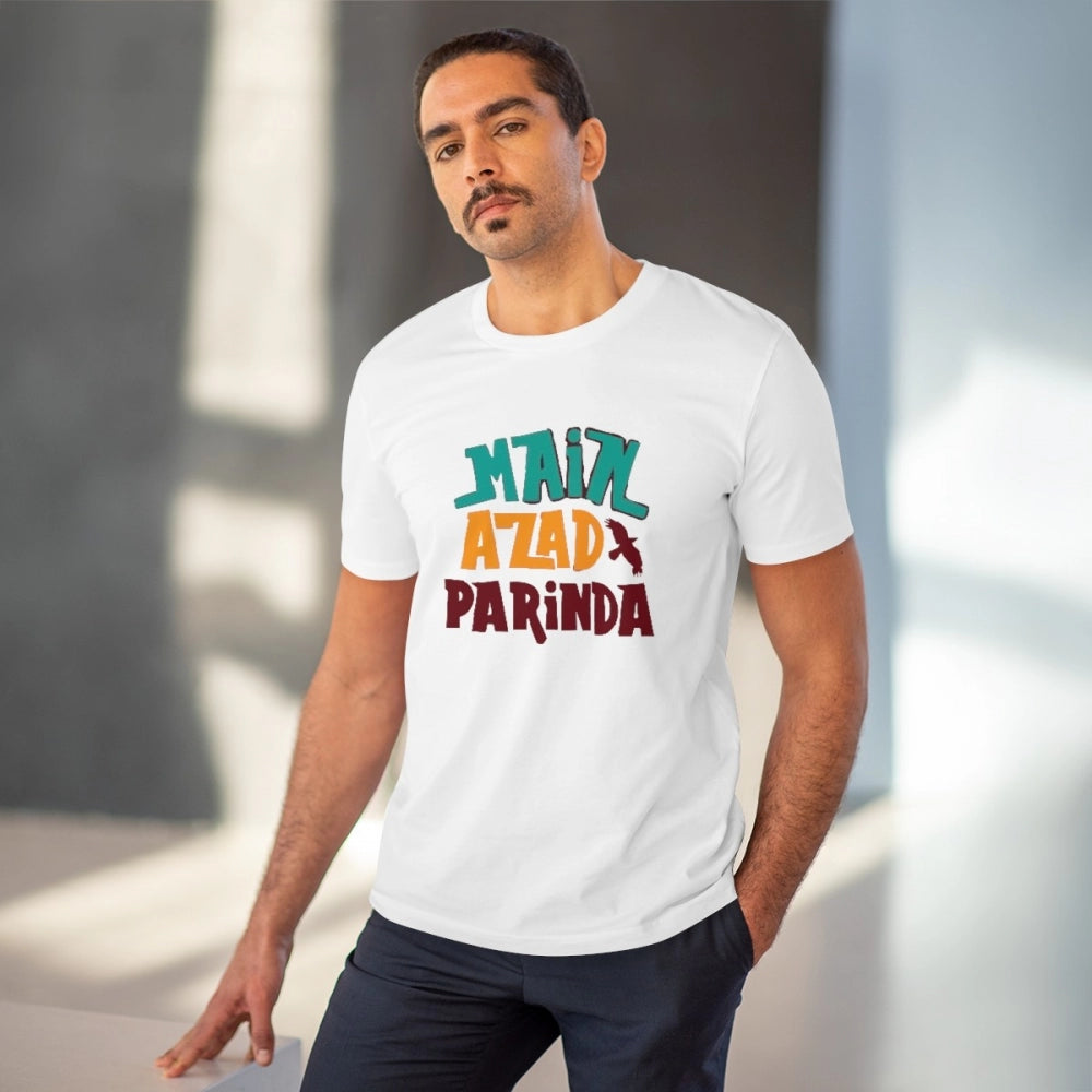 Generisches T-Shirt aus PC-Baumwolle „Me Azad Parinda“ mit Aufdruck für Herren (Farbe: Weiß, Fadendichte: 180 g/m²)