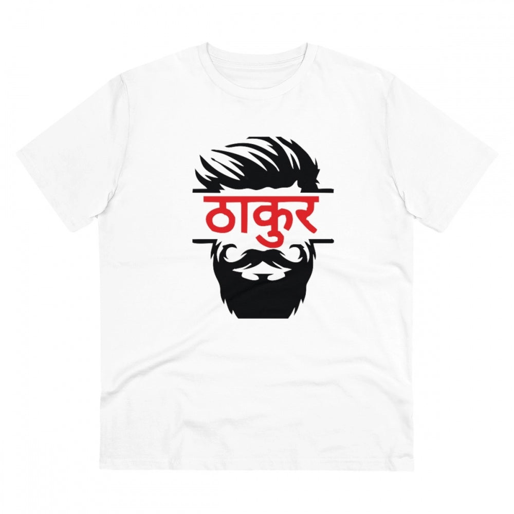 Generic Men's PC Cotton Thakur Printed T Shirt (Color: White, Thread Count: 180GSM)