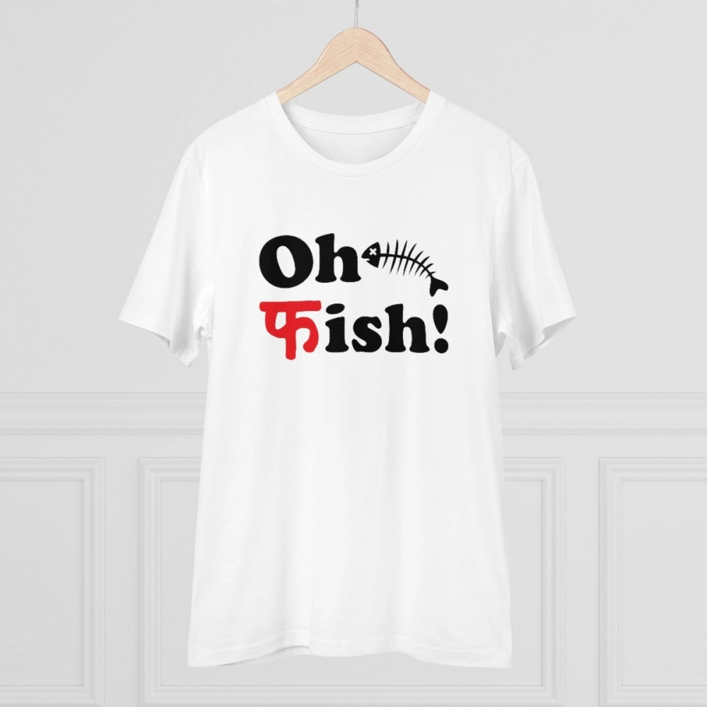 Generisches T-Shirt aus PC-Baumwolle mit Oh Fish-Aufdruck für Herren (Farbe: Weiß, Fadendichte: 180 g/m²)