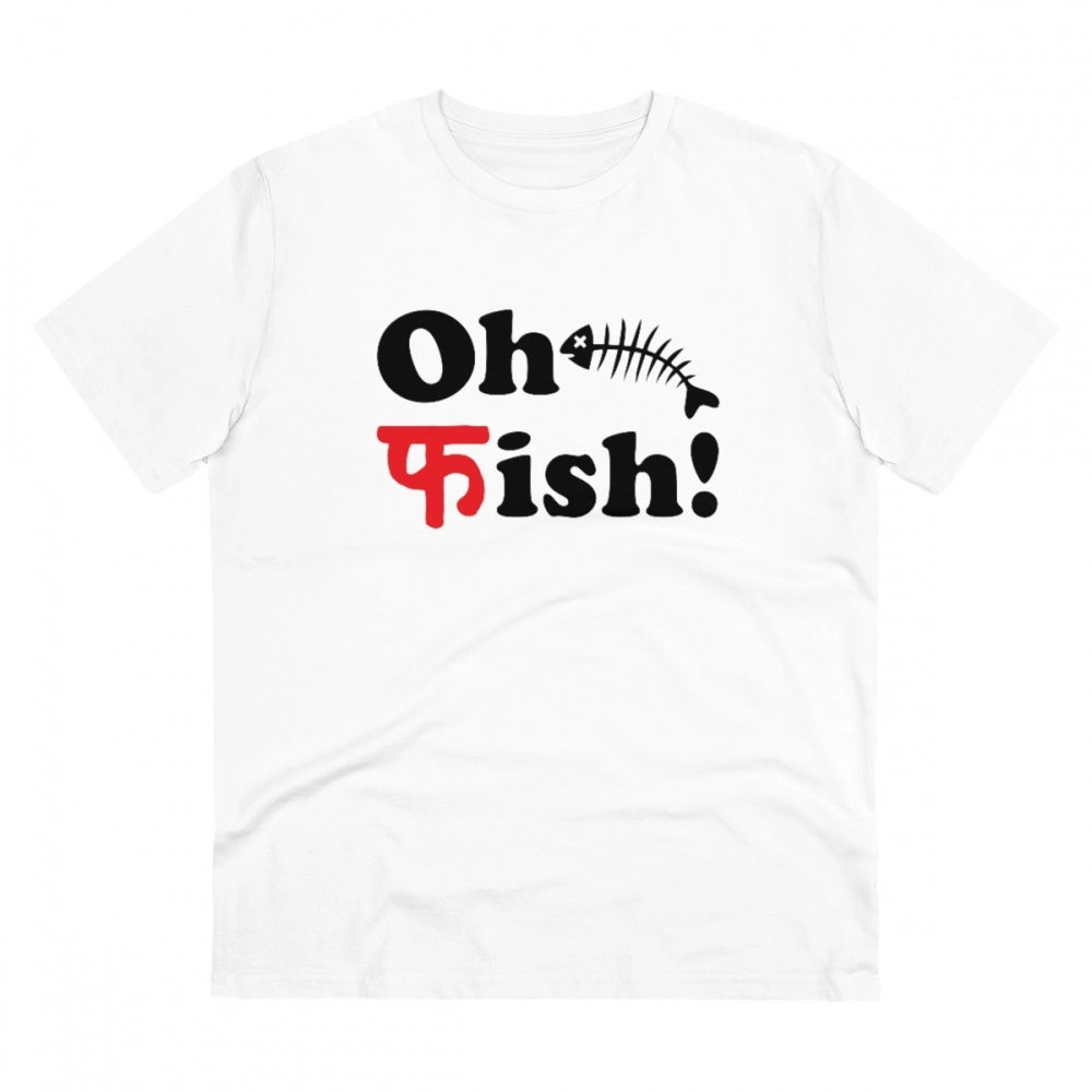 Generisches T-Shirt aus PC-Baumwolle mit Oh Fish-Aufdruck für Herren (Farbe: Weiß, Fadendichte: 180 g/m²)