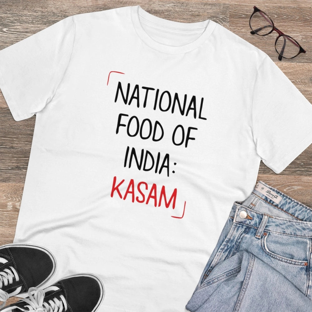 Generisches T-Shirt aus PC-Baumwolle mit Aufdruck „India Kasam“ für Herren (Farbe: Weiß, Fadendichte: 180 g/m²)