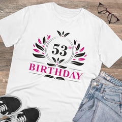 Generisches T-Shirt aus PC-Baumwolle für Herren mit Aufdruck „53. Geburtstag“ (Farbe: Weiß, Fadendichte: 180 g/m²)