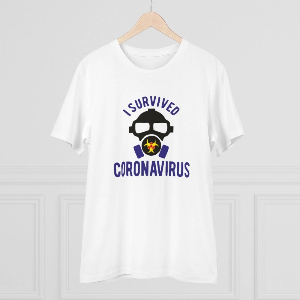 Generic Men's PC Cotton I Survived Coronavirus Printed T Shirt (Color: White, Thread Count: 180GSM)