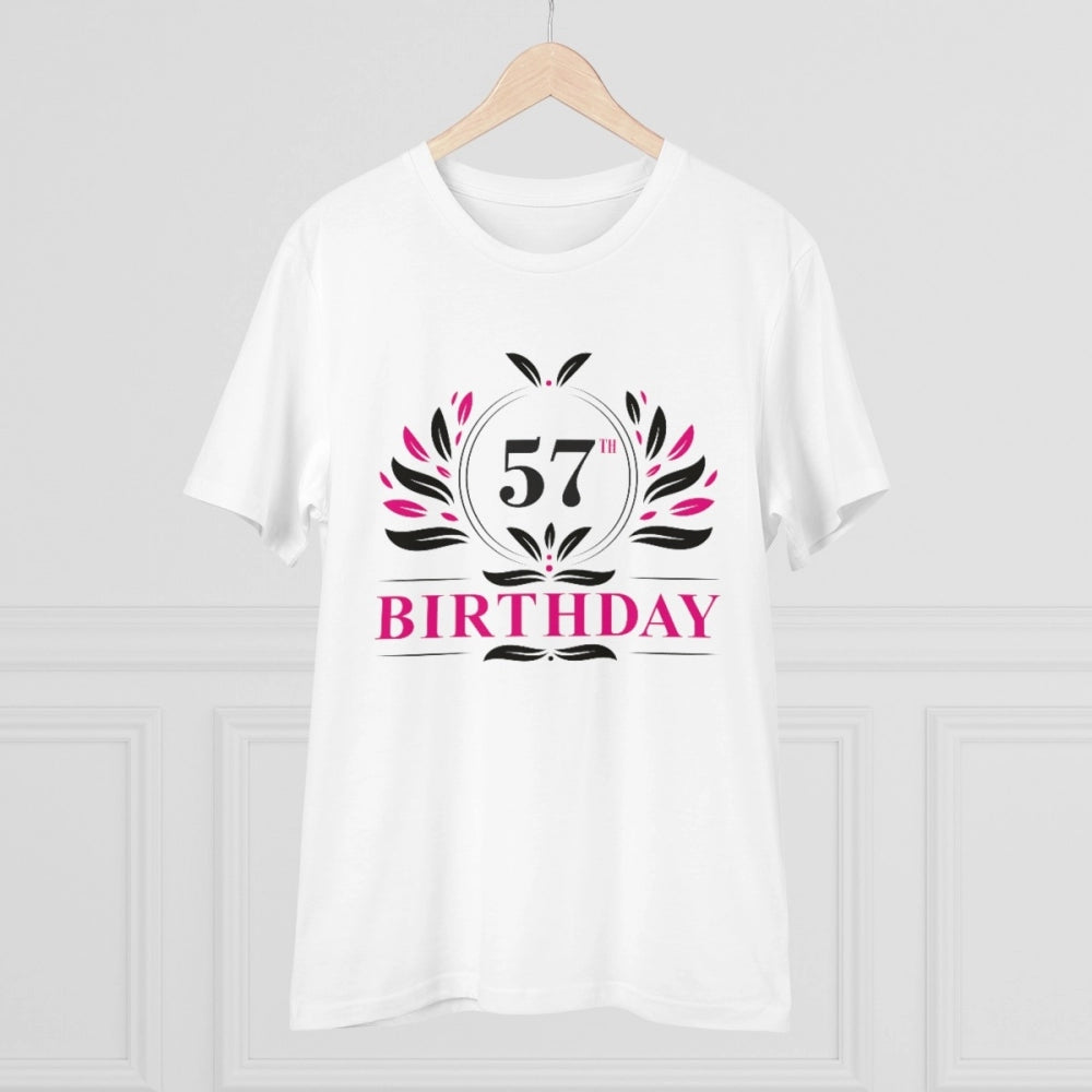 Generisches T-Shirt aus PC-Baumwolle für Herren mit Aufdruck „57. Geburtstag“ (Farbe: Weiß, Fadendichte: 180 g/m²)