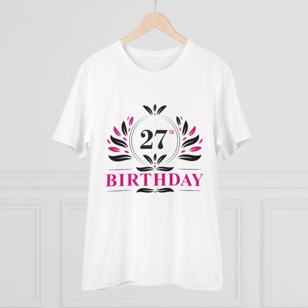 Generic Men's PC Cotton 27th Birthday Printed T Shirt (Color: White, Thread Count: 180GSM)