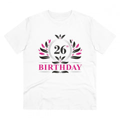 Generisches T-Shirt aus PC-Baumwolle für Herren mit Aufdruck „26. Geburtstag“ (Farbe: Weiß, Fadendichte: 180 g/m²)