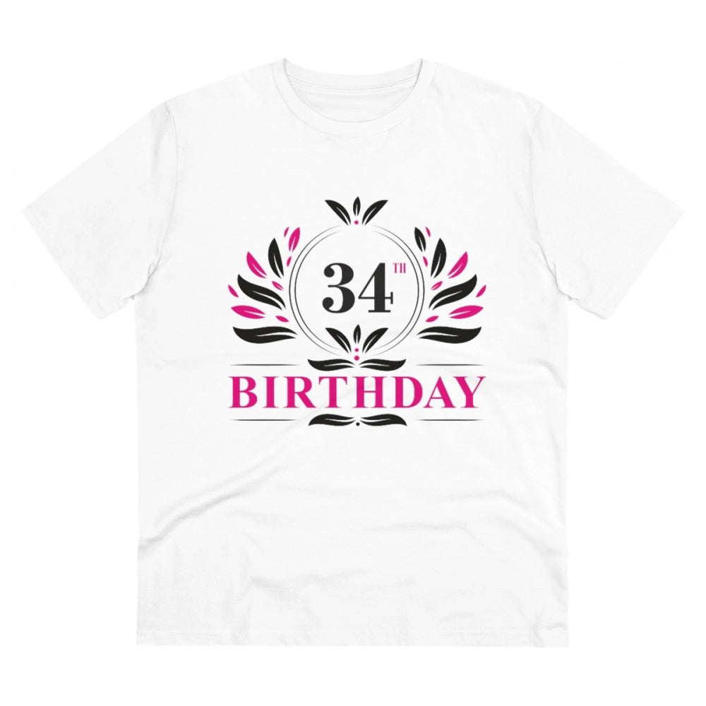 Generisches T-Shirt aus PC-Baumwolle für Herren mit Aufdruck „34. Geburtstag“ (Farbe: Weiß, Fadendichte: 180 g/m²)