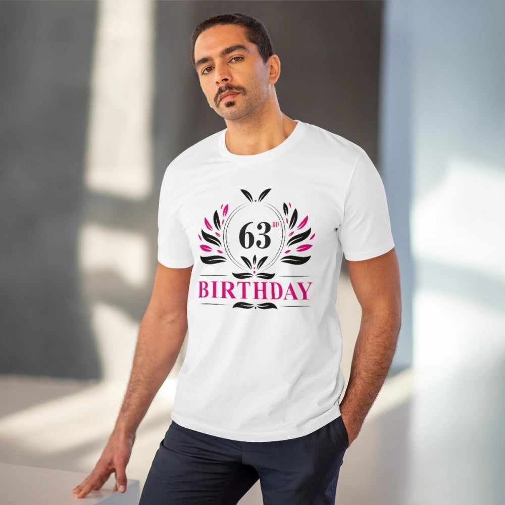 Generisches T-Shirt aus PC-Baumwolle für Herren mit Aufdruck „63. Geburtstag“ (Farbe: Weiß, Fadendichte: 180 g/m²)