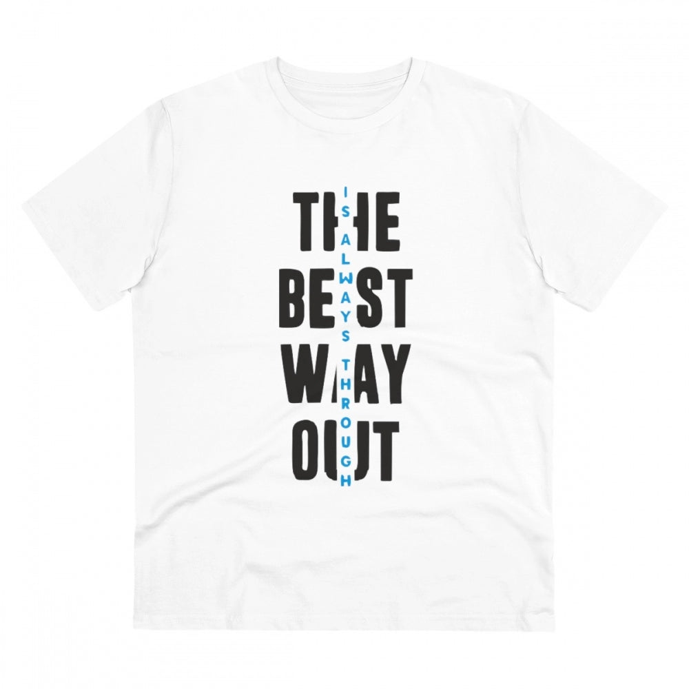 Generisches T-Shirt aus PC-Baumwolle für Herren mit Aufdruck „The Best Way Out“ (Farbe: Weiß, Fadendichte: 180 g/m²)