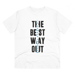 Generisches T-Shirt aus PC-Baumwolle für Herren mit Aufdruck „The Best Way Out“ (Farbe: Weiß, Fadendichte: 180 g/m²)