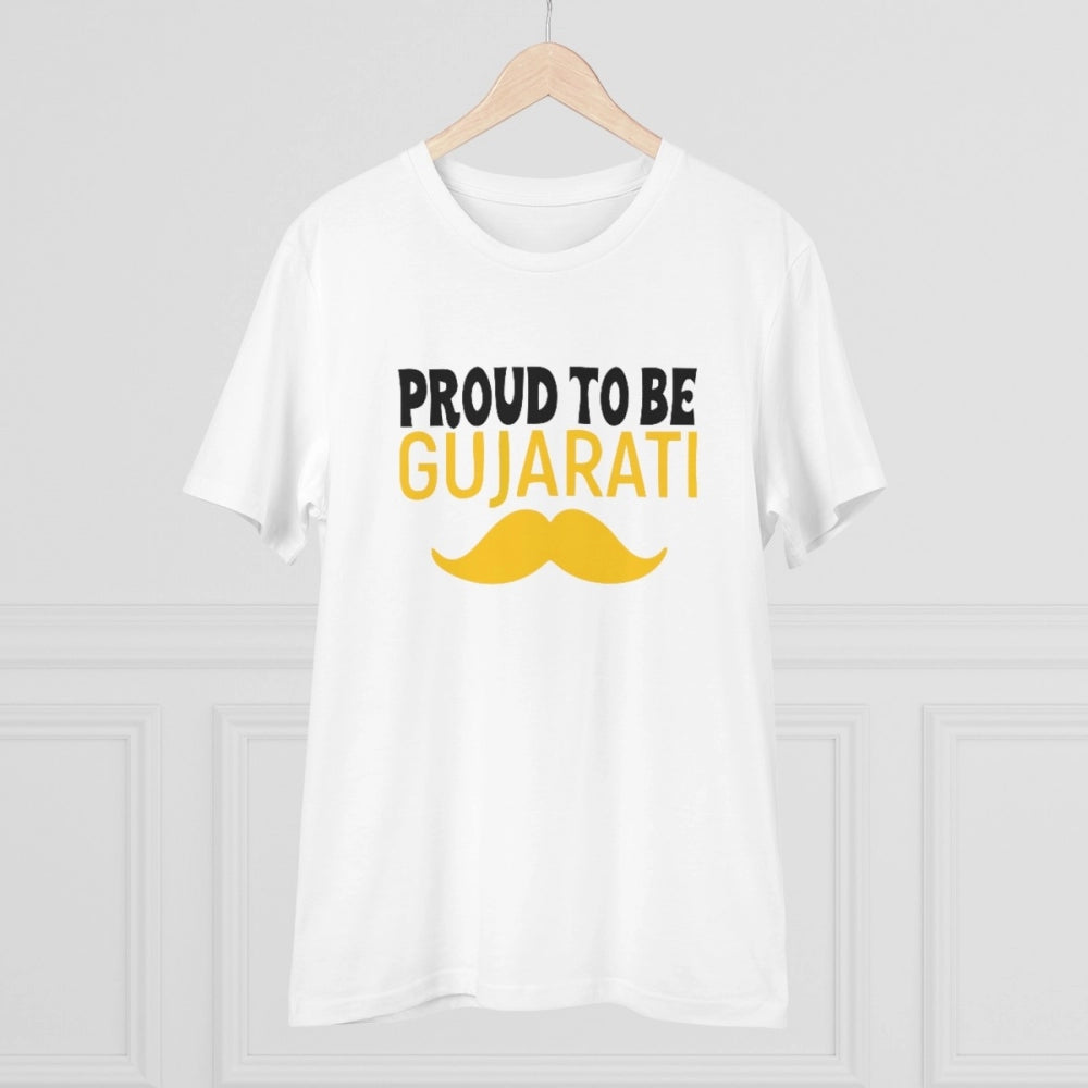 Generisches T-Shirt aus PC-Baumwolle für Herren mit Aufdruck „Proud To Be Gujarati“ (Farbe: Weiß, Fadendichte: 180 g/m²)