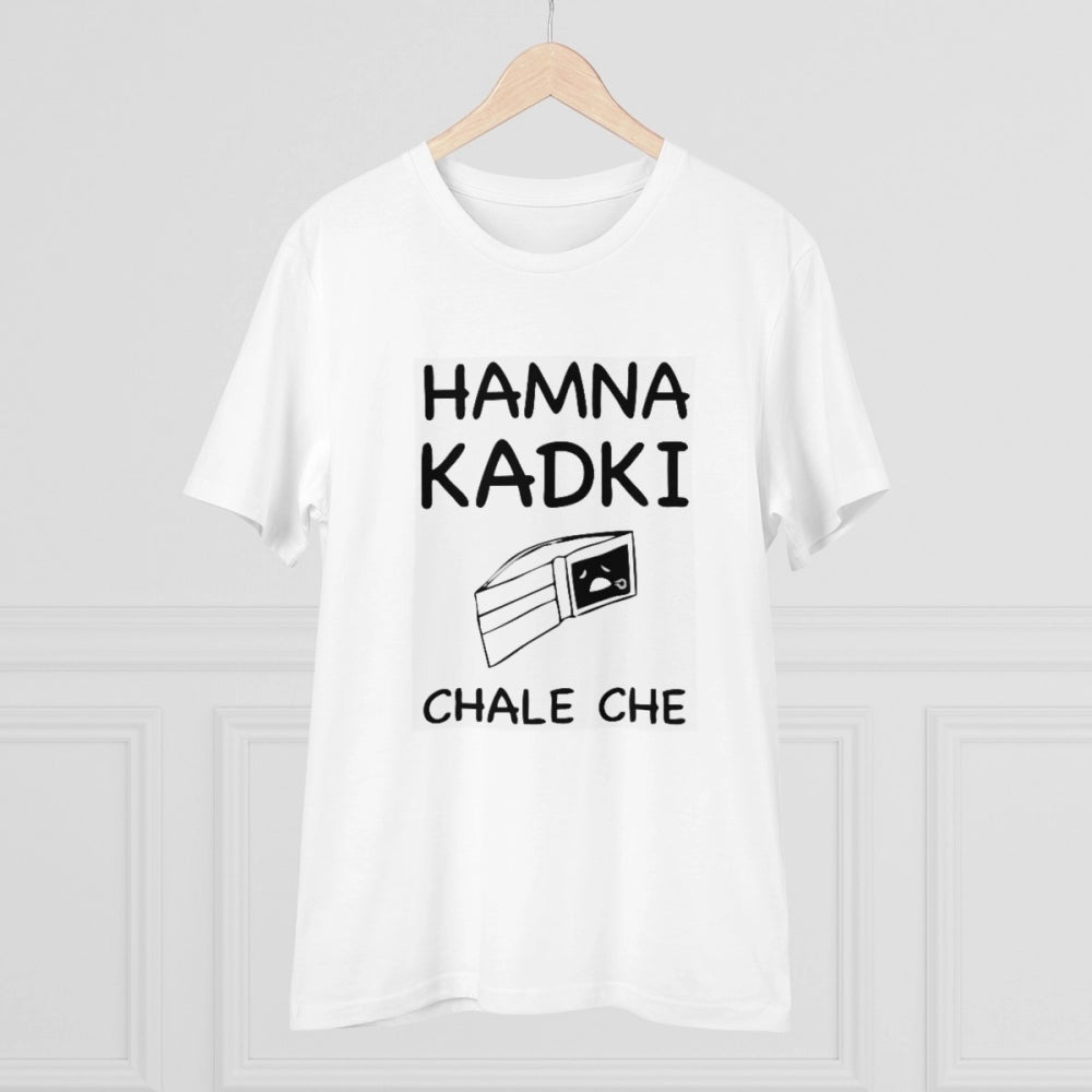 Generisches T-Shirt aus PC-Baumwolle „Hamna Kadki Chale Che“ für Herren mit Aufdruck (Farbe: Weiß, Fadendichte: 180 g/m²)