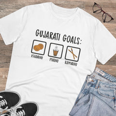 Generisches T-Shirt aus PC-Baumwolle mit Gujarati-Zielen-Aufdruck für Herren (Farbe: Weiß, Fadendichte: 180 g/m²)