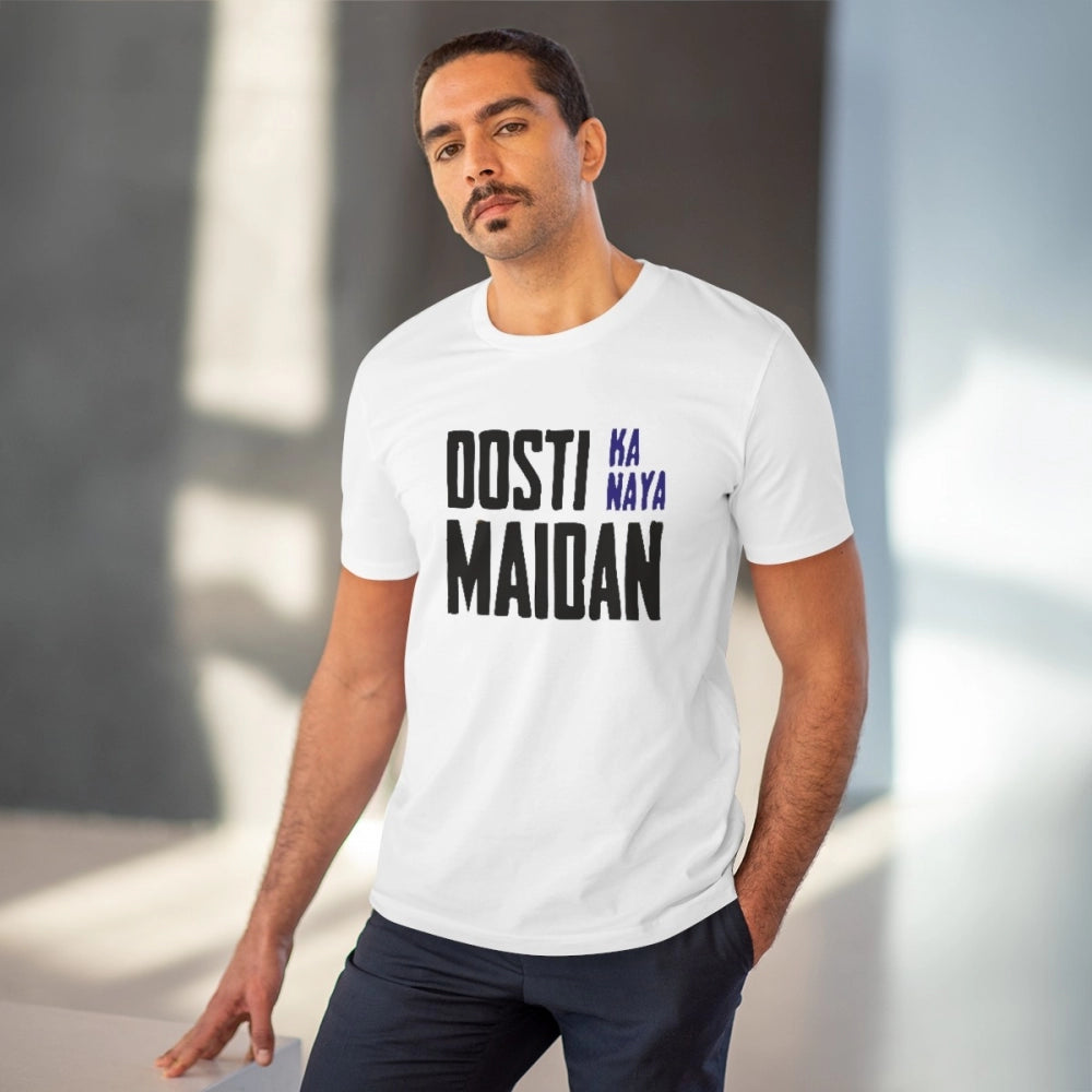 Generisches T-Shirt aus PC-Baumwolle mit Aufdruck „Dosti Ka Naya Maidan“ für Herren (Farbe: Weiß, Fadendichte: 180 g/m²)