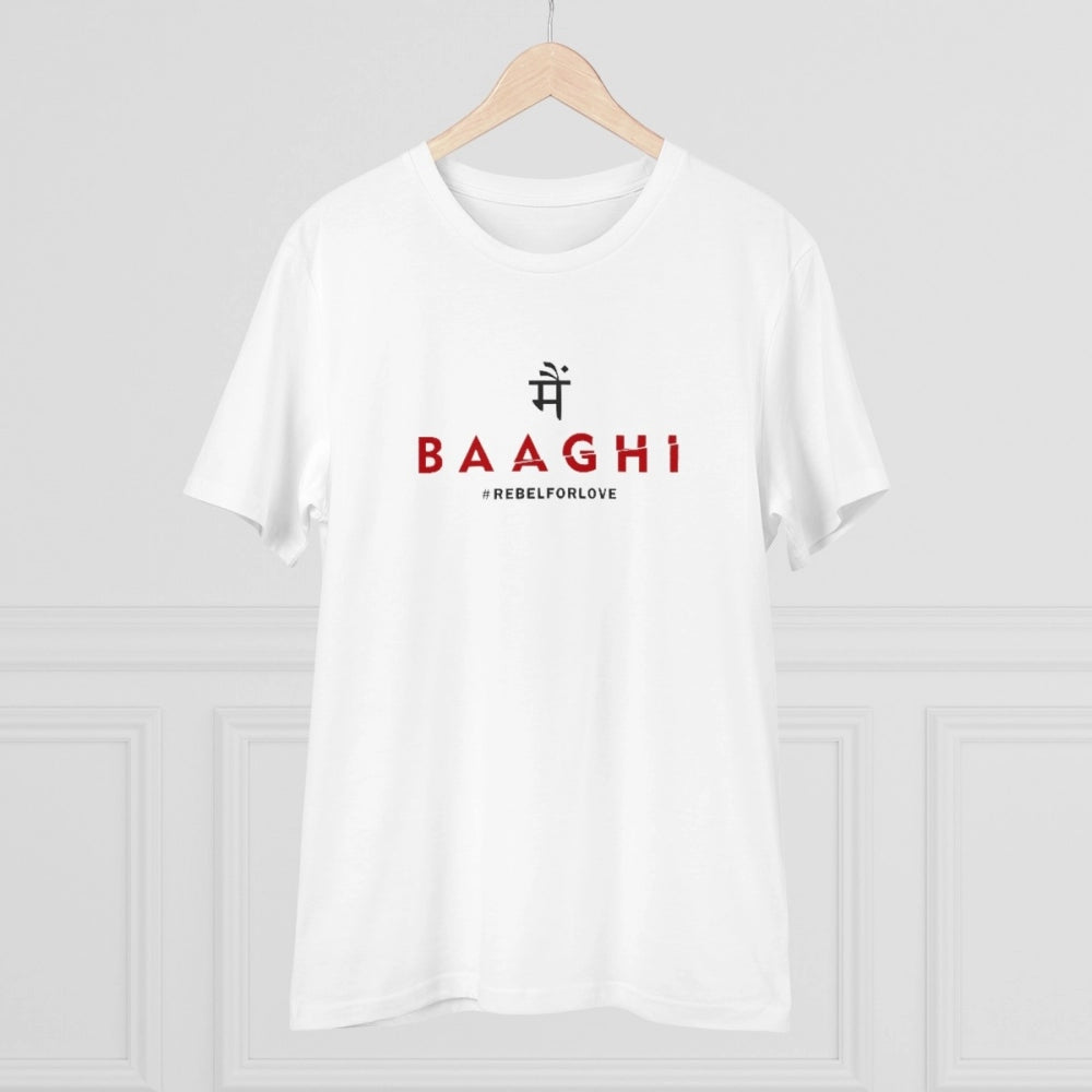 Generisches T-Shirt mit Aufdruck „Me Bhaghi“ aus PC-Baumwolle für Herren (Farbe: Weiß, Fadendichte: 180 g/m²)