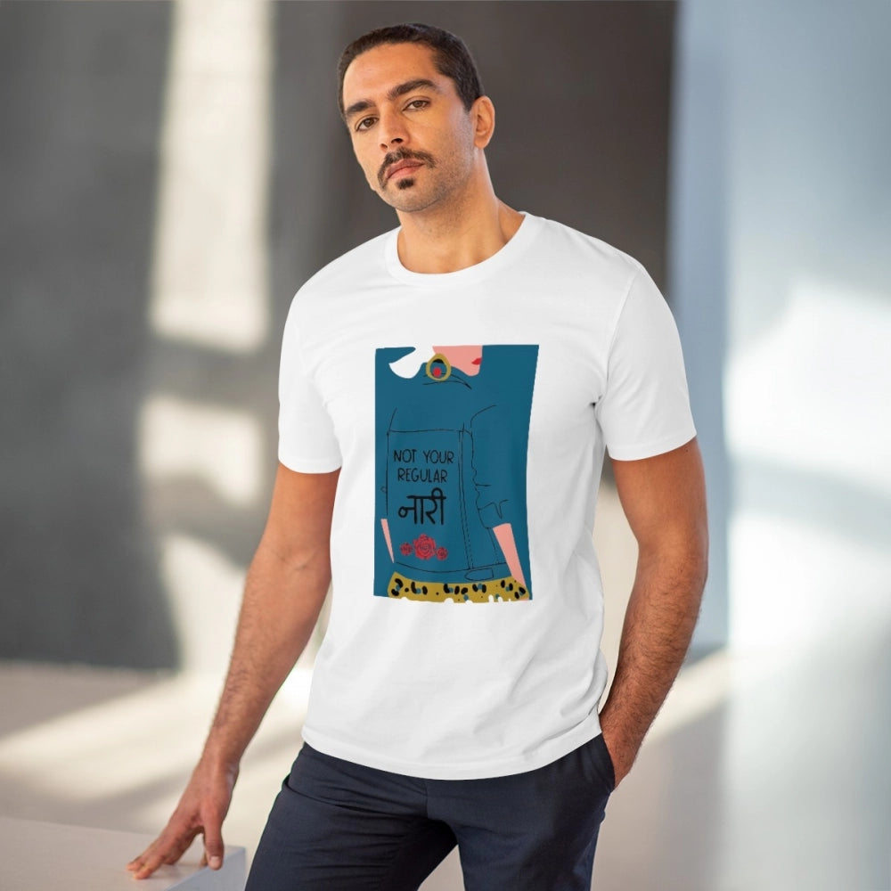 Generisches T-Shirt aus PC-Baumwolle für Herren mit Aufdruck „Not Your Regular Naari“ (Farbe: Weiß, Fadendichte: 180 g/m²)