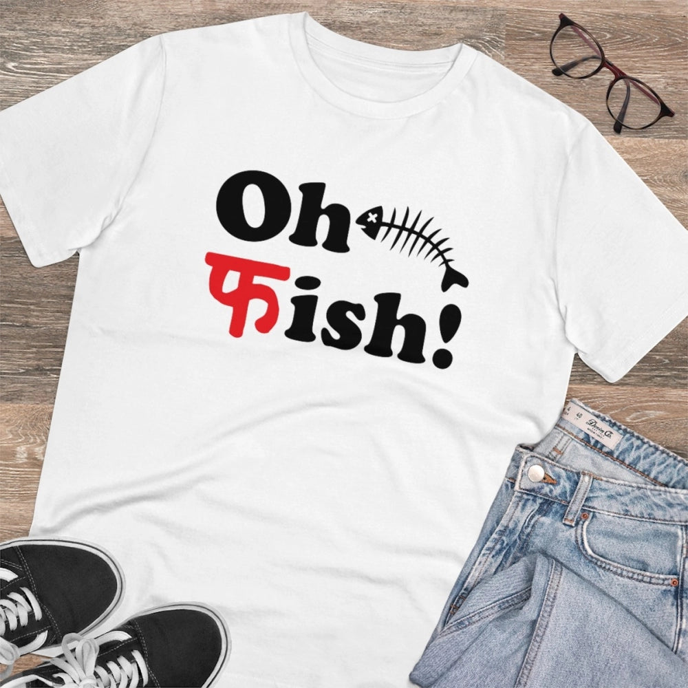 Generisches T-Shirt aus PC-Baumwolle mit Oh Fish-Aufdruck für Herren (Farbe: Weiß, Fadendichte: 180 g/m²)