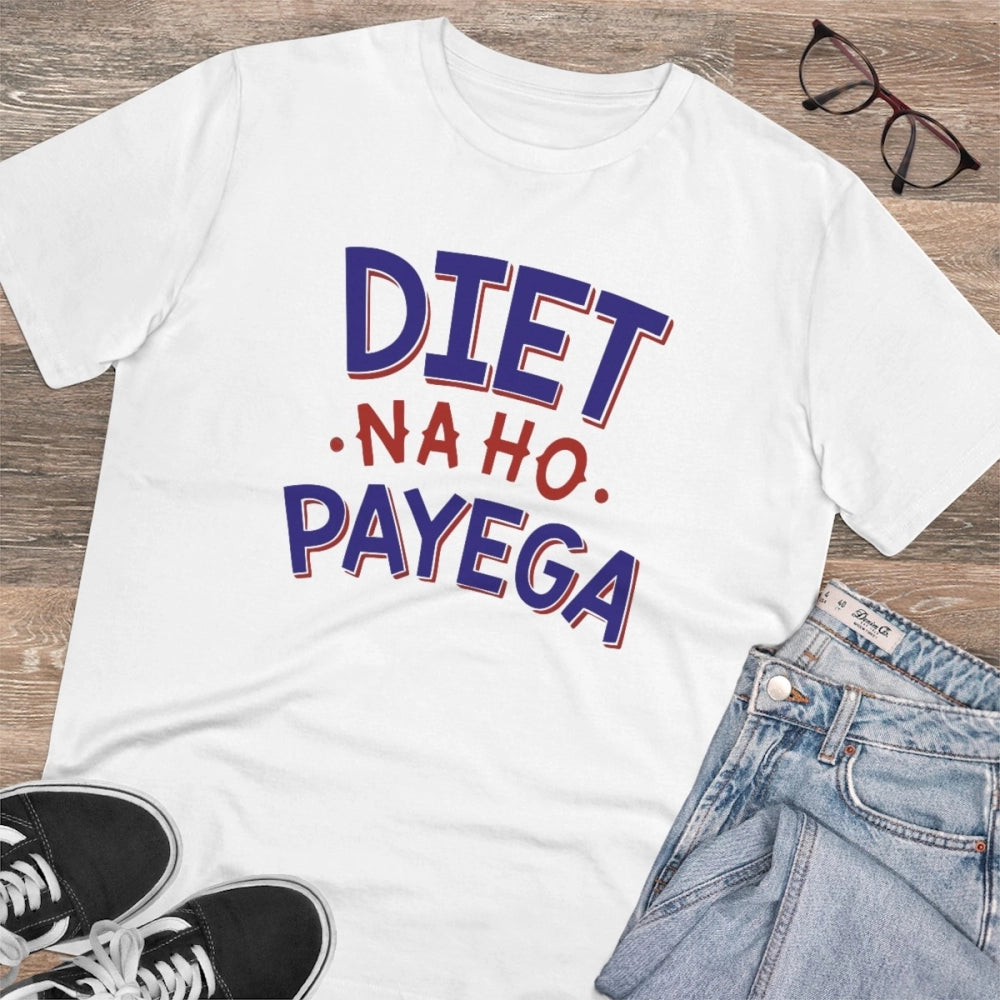 Generisches T-Shirt aus PC-Baumwolle „Diet Na Ho Payega“ für Herren mit Aufdruck (Farbe: Weiß, Fadendichte: 180 g/m²)