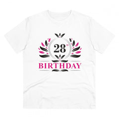 Generisches T-Shirt aus PC-Baumwolle für Herren mit Aufdruck „28. Geburtstag“ (Farbe: Weiß, Fadendichte: 180 g/m²)