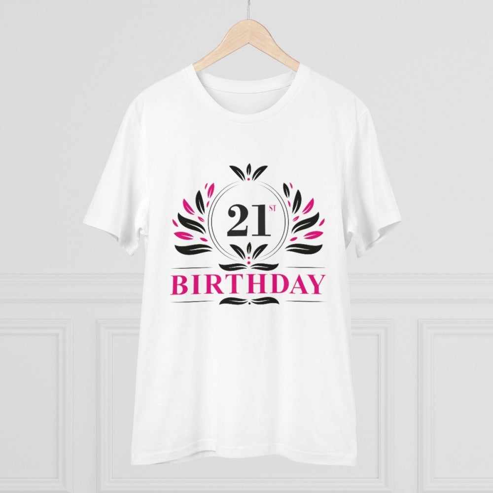 Generic Men's PC Cotton 21st Birthday Printed T Shirt (Color: White, Thread Count: 180GSM)