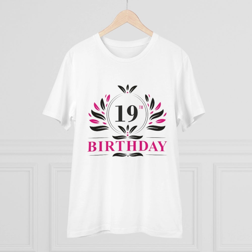 Generic Men's PC Cotton 19th Birthday Printed T Shirt (Color: White, Thread Count: 180GSM)