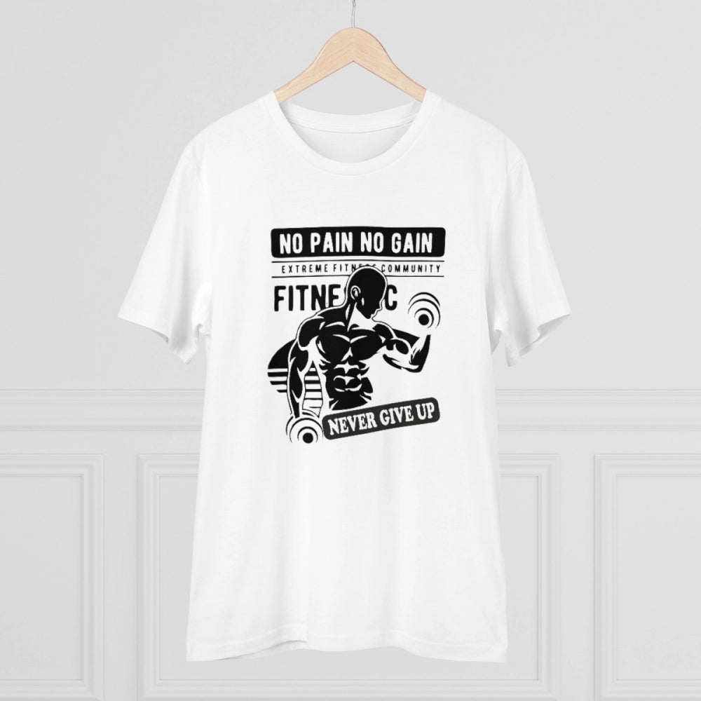 Generisches T-Shirt aus PC-Baumwolle für das Fitnessstudio „No Pain No Gain Never Give Up“ mit Aufdruck für Herren (Farbe: Weiß, Fadendichte: 180 g/m²)