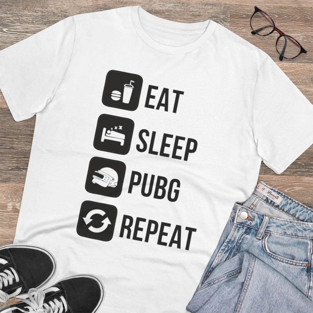 Generisches T-Shirt aus PC-Baumwolle mit Aufdruck „Eat Sleep Pubg Repeat“ für Herren (Farbe: Weiß, Fadendichte: 180 g/m²)