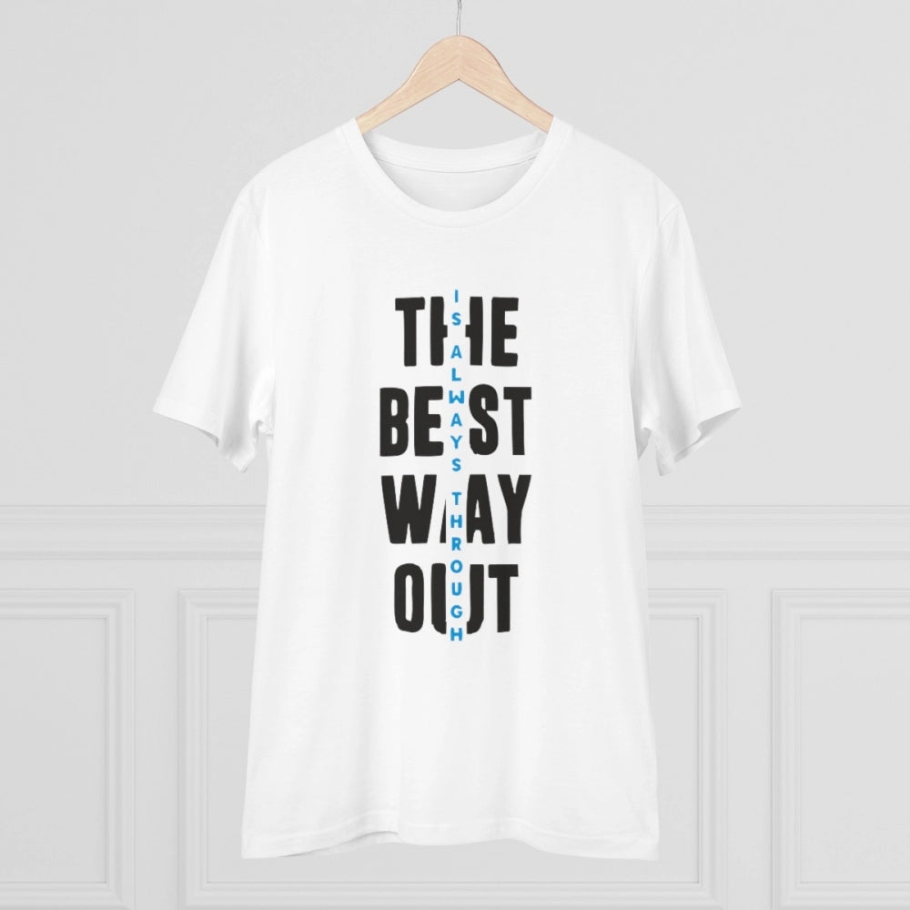 Generisches T-Shirt aus PC-Baumwolle für Herren mit Aufdruck „The Best Way Out“ (Farbe: Weiß, Fadendichte: 180 g/m²)