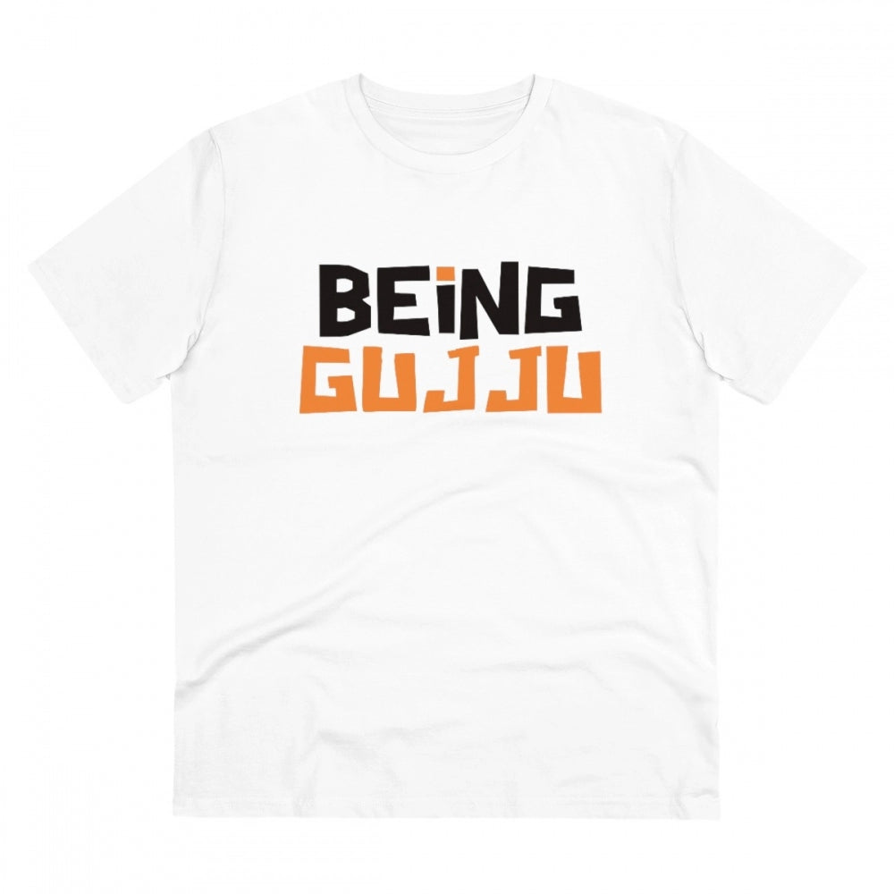 Generisches T-Shirt aus PC-Baumwolle mit „Being Gujju“-Aufdruck für Herren (Farbe: Weiß, Fadendichte: 180 g/m²)