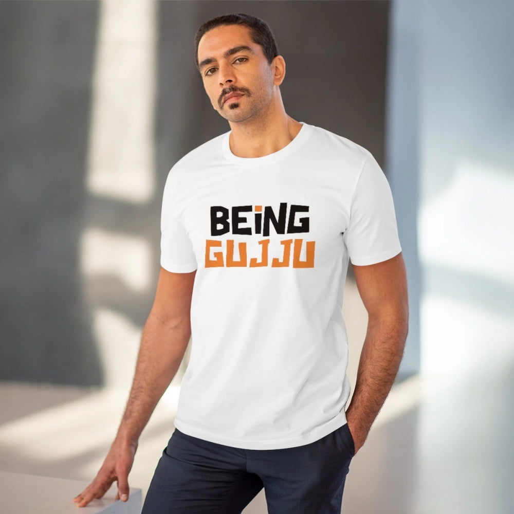 Generisches T-Shirt aus PC-Baumwolle mit „Being Gujju“-Aufdruck für Herren (Farbe: Weiß, Fadendichte: 180 g/m²)