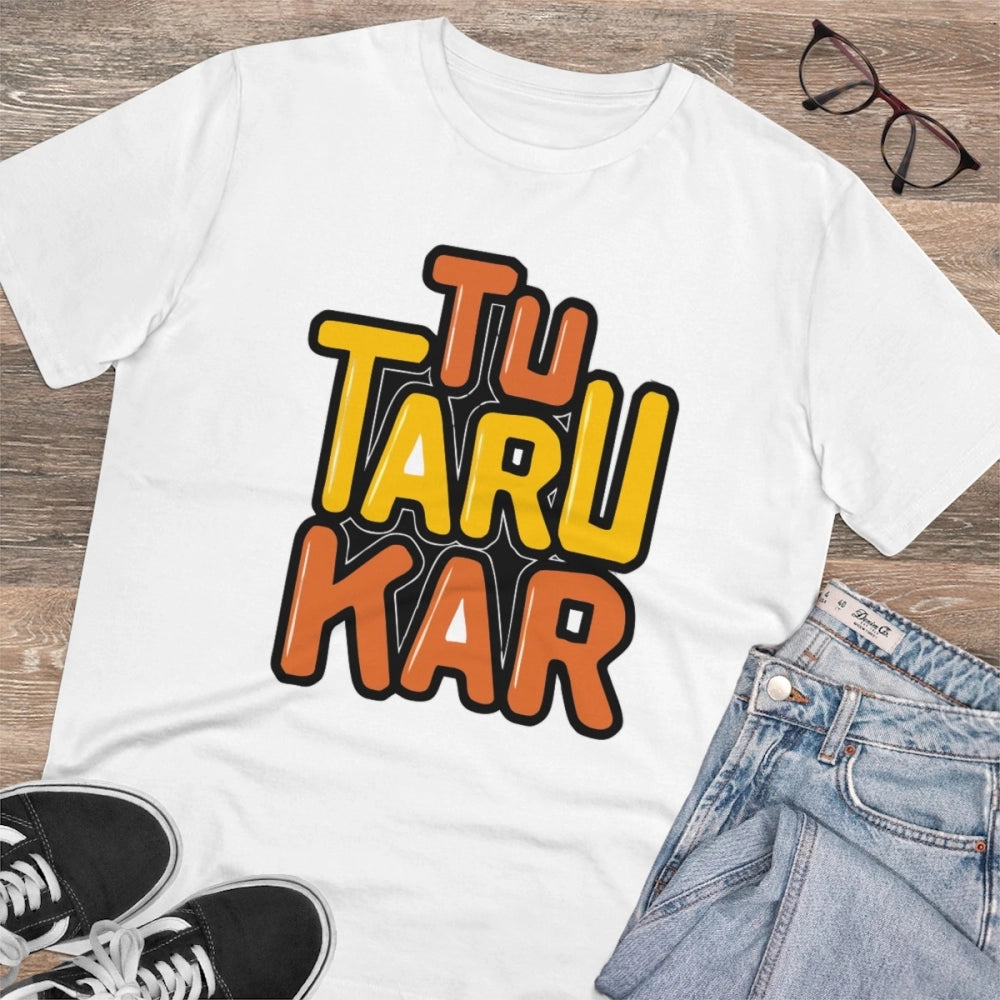 Generisches T-Shirt „Tu Taru Kar“ aus PC-Baumwolle für Herren mit Aufdruck (Farbe: Weiß, Fadendichte: 180 g/m²)