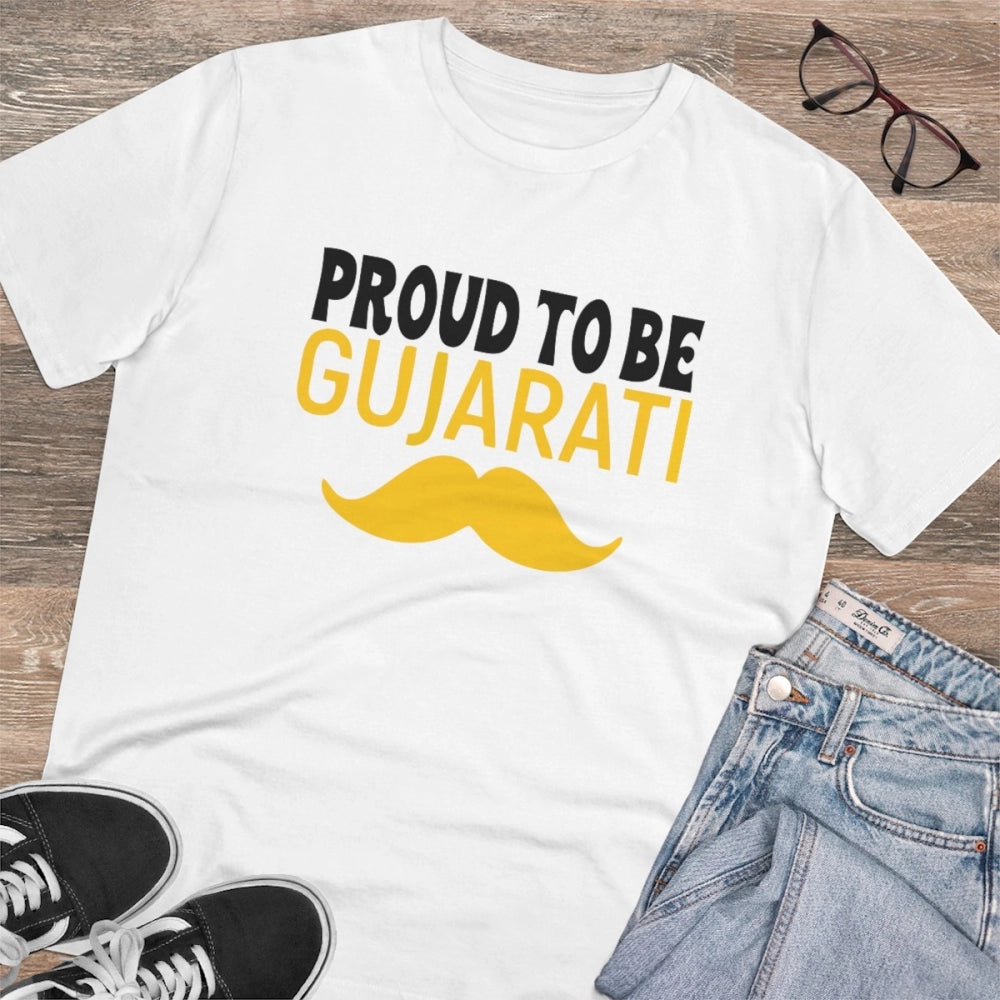 Generic Men's PC Cotton Proud To Be Gujarati Printed T Shirt (Color: White, Thread Count: 180GSM)