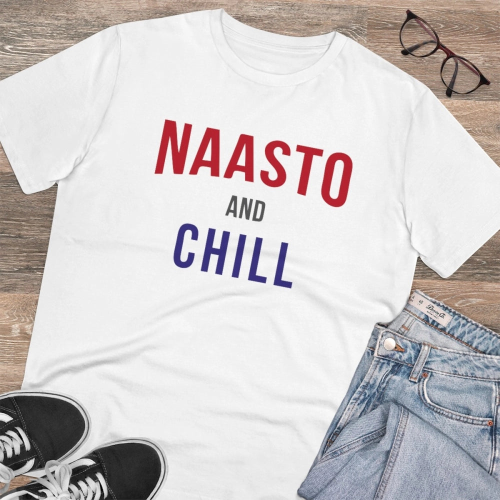 Generisches T-Shirt aus PC-Baumwolle mit Aufdruck „Nasto And Chill“ für Herren (Farbe: Weiß, Fadendichte: 180 g/m²)