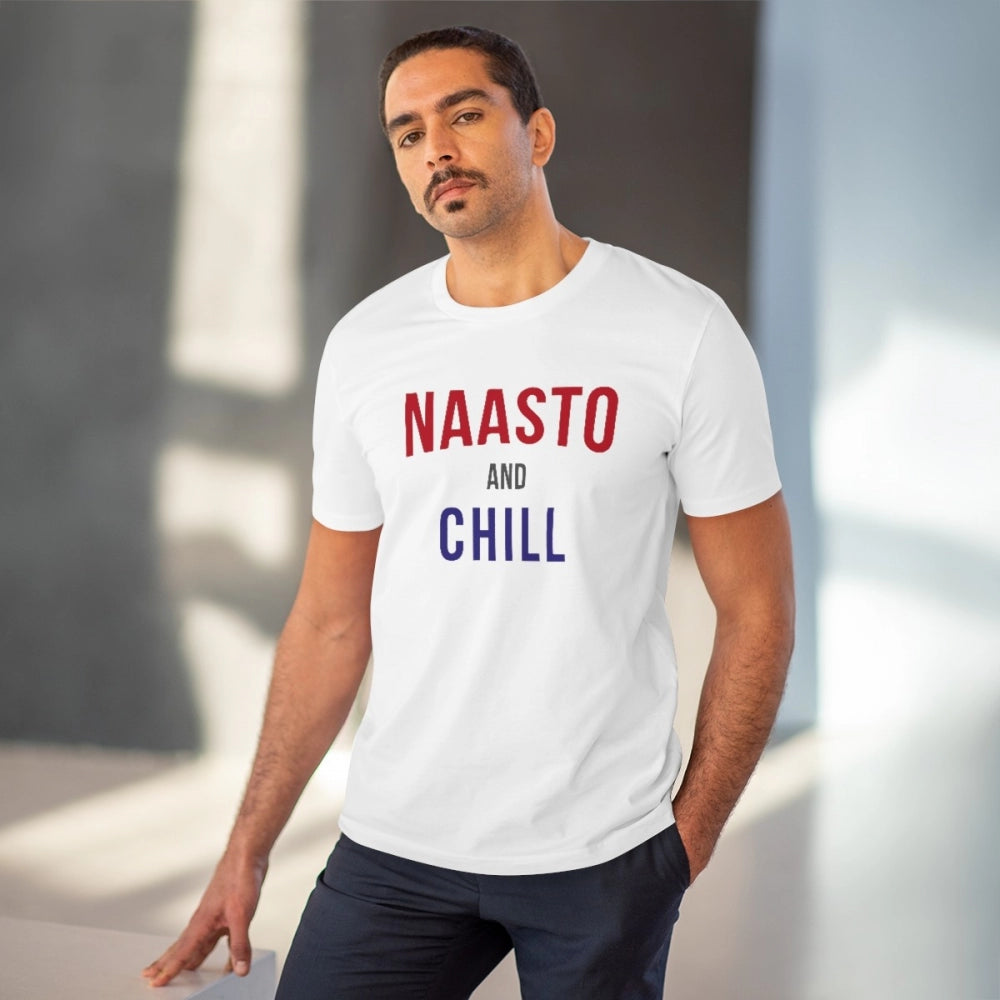 Generic Men's PC Cotton Nasto And Chill Printed T Shirt (Color: White, Thread Count: 180GSM)