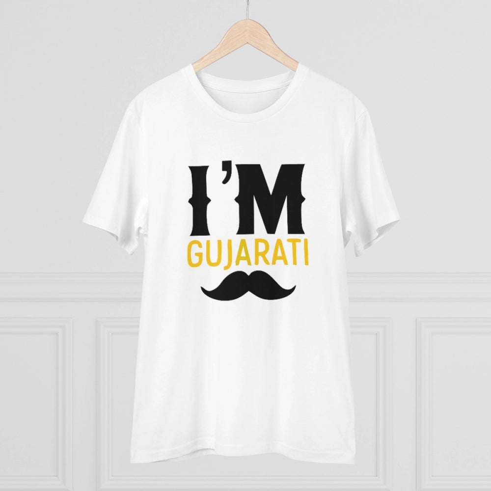 Generic Men's PC Cotton I Am Gujarati Printed T Shirt (Color: White, Thread Count: 180GSM)