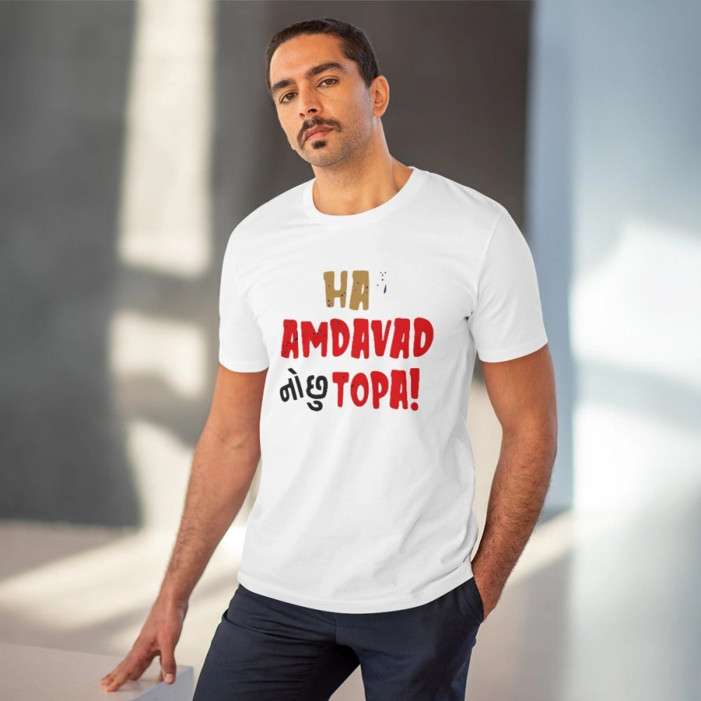 Generisches T-Shirt aus PC-Baumwolle für Herren mit Aufdruck „Ha Amdavad No Chu Topa“ (Farbe: Weiß, Fadendichte: 180 g/m²)