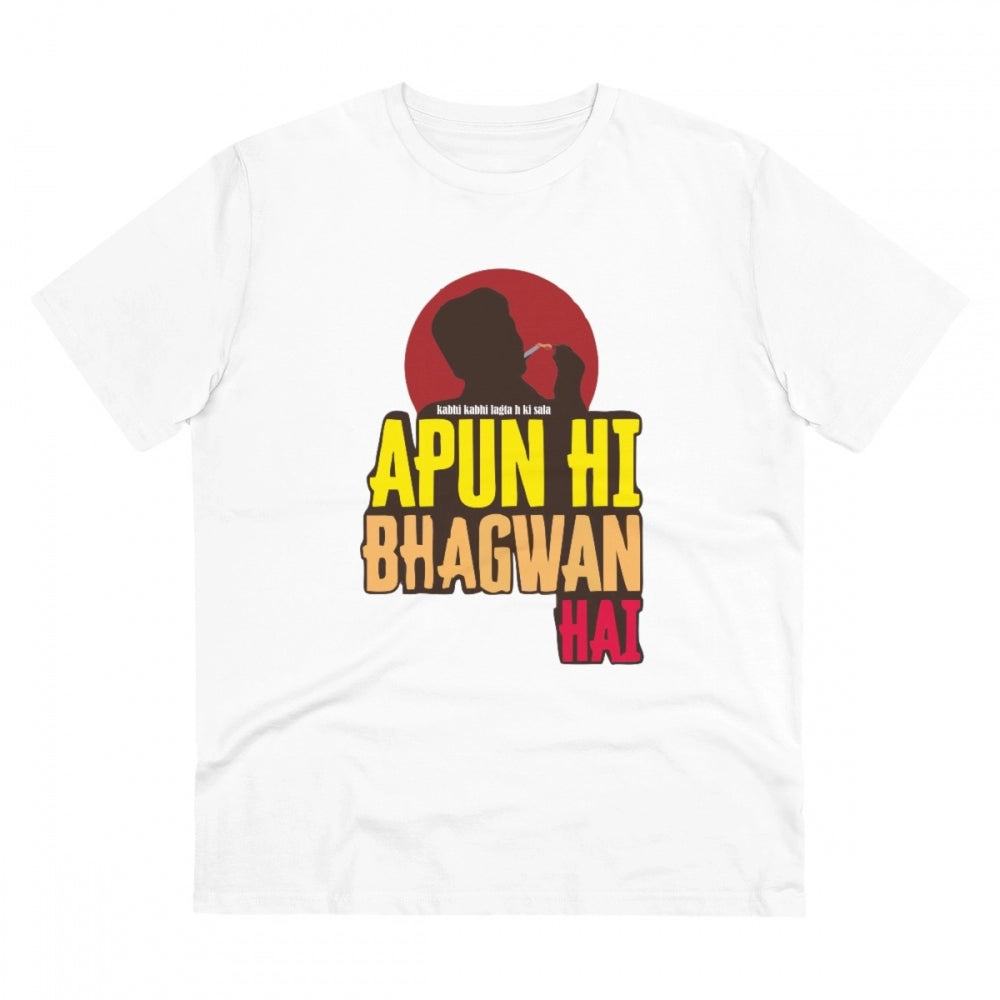 Generic Men's PC Cotton Apun Hi Bhagvan Hai Printed T Shirt (Color: White, Thread Count: 180GSM)