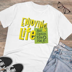 Generisches T-Shirt mit Aufdruck „Enjoying Life“ aus PC-Baumwolle für Herren (Farbe: Weiß, Fadendichte: 180 g/m²)