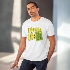 Generisches T-Shirt mit Aufdruck „Enjoying Life“ aus PC-Baumwolle für Herren (Farbe: Weiß, Fadendichte: 180 g/m²)