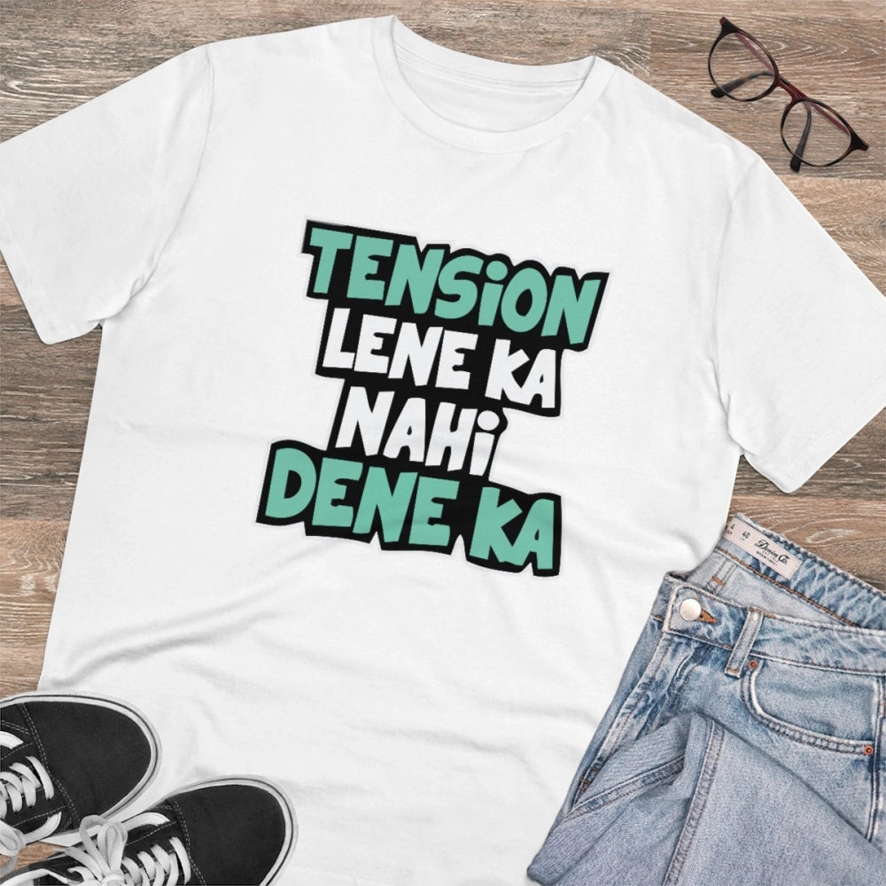 Generisches T-Shirt aus PC-Baumwolle für Herren mit Aufdruck „Lene Ka Nahi Dene Ka“ (Farbe: Weiß, Fadendichte: 180 g/m²)