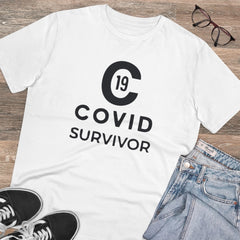 Generic Men's PC Cotton Covid 19 Survivor Printed T Shirt (Color: White, Thread Count: 180GSM)