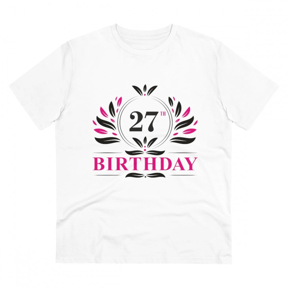 Generisches T-Shirt aus PC-Baumwolle für Herren mit Aufdruck „27. Geburtstag“ (Farbe: Weiß, Fadendichte: 180 g/m²)